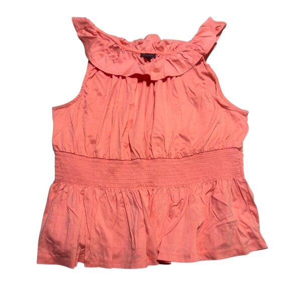 Ann Taylor Coral Ruffled Sleeveless Top With Smocked Waist Womens Size XL - Picture 1 of 7